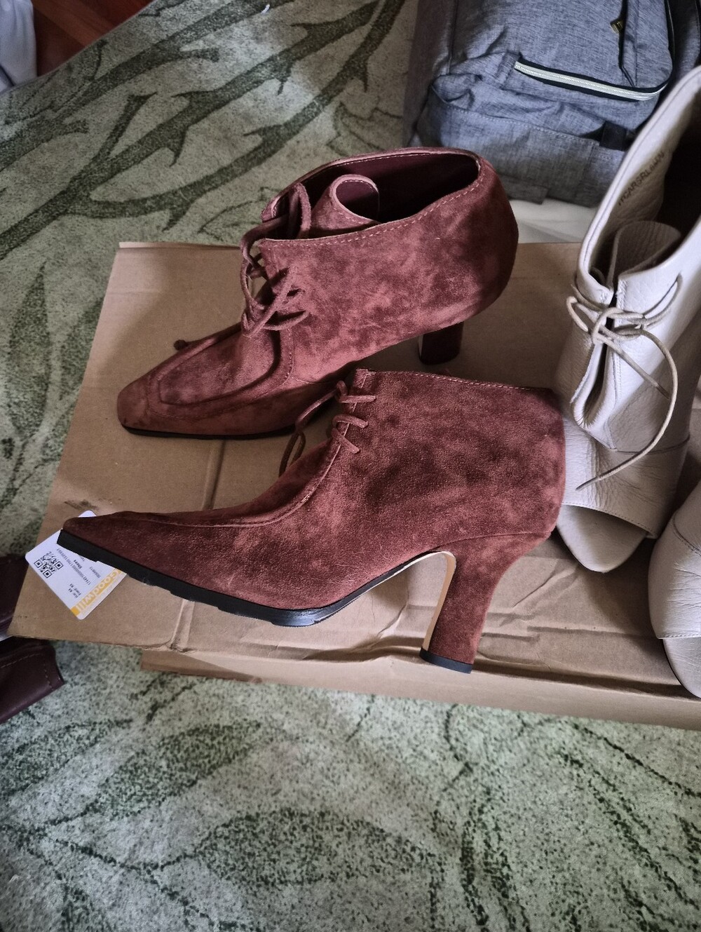 Burberry Rust Suede Lace-Up Heeled Ankle Boots